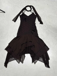 Robe asymétrique vintage pour femme, style uni, imprimé numérique, lavable, taille naturelle, amincissante, avec bretelles spaghetti en dentelle - Product Image 2