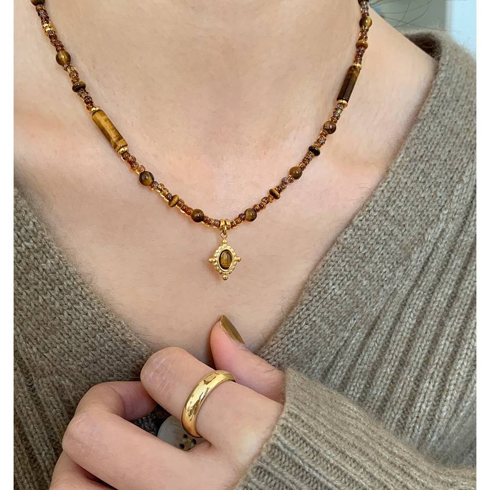 Maillard Amber Imported Pearl Bamboo Chain tigers Eye Necklace Trendy ...