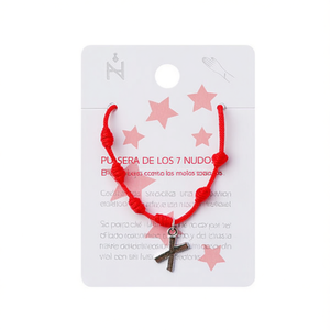 Pulsera de siete nudos con hilo rojo y cruz de acero inoxidable, hecha a mano para protección y suerte, unisex, para uso diario. - Product Image 2