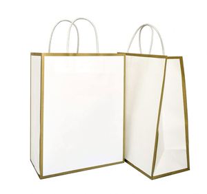 Custom Premium Eco-Friendly Birthday Gifts Wedding Party Celebration Kraft Paper <b>White</b> and Gold Gift <b>Bags</b> - Product Image 1