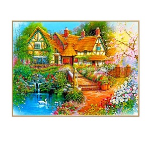 SONGWOO English Country Cottage Garden Swan <strong>Pond</strong> <strong>Painting</strong> Kit DIY Landscape Diamond <strong>Painting</strong> - Product Image 1