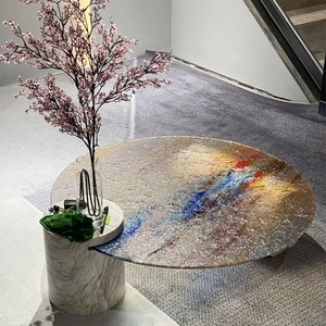 Tavolino da Salotto Baxter Designer <span class=keywords><strong>in</strong></span> <span class=keywords><strong>Vetro</strong></span> <span class=keywords><strong>Temperato</strong></span> con Effetto Ondulato e Motivo Tramonto, Stile Moderno e Semplice - Product Image 2