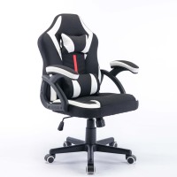 Fauteuil d'ordinateur PC en tissu noir à dossier moyen de style course Fauteuil de jeu de bureau pivotant Petit