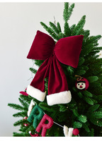 Décoration de Noël en gros : Nœud en velours pour sommet d'arbre, grand ornement suspendu en fausse fourrure rouge, guirlande de fête, décoration de fête