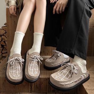 Suede Mules With Embroidered Bamboo Pattern Lace-Up <b>Closed</b> <b>Toe</b> Casual Anti-Slip Rubber Out sole All Seasons <b>Sandals</b> - Product Image 3