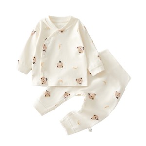 Ensemble de sous-vêtements thermiques pour bébé, pur coton, classe A, taille haute, protection du ventre, pyjama deux pièces printemps-automne - Product Image 5