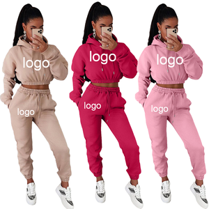 ชุดครอปมีฮู้ดลำลอง2ชิ้นสำหรับผู้หญิงชุดครอปมีฮู้ดแขนยาวกางเกงวอร์มฤดูหนาวพิมพ์ลายดิจิตอล - Product Image 1