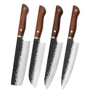 Hand Forged Kitchen <b>Knife</b> <b>Set</b> 4 Pcs 5CR15MOV Stainless Steel Hammer Pattern Chef <b>Knives</b> Full‑Tang Solid Wood Handle for Meat - Product Image 2
