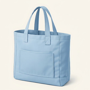 Sac de shopping en tissu de coton bleu clair personnalisé avec logo, grande taille, poche avant, poignée longue, utilisation quotidienne, sac fourre-tout - Product Image 3