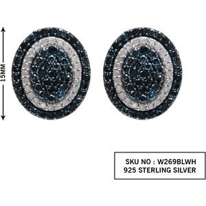 Ornaatis Diamond <b>Stud</b> Earrings 1.87 Cttw Round Cut White And Blue Halo Cluster 925 Sterling <b>Silver</b> Women's Everyday Wear - Product Image 4