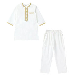 Nouvelle Robe pour Enfants d'Arabie Saoudite, Vêtements Musulmans, <span class=keywords><strong>Qamis</strong></span> pour Garçons, Jubba Thobe, <span class=keywords><strong>Ensemble</strong></span> 2 Pièces, Vêtements Islamiques, Abaya Kaftan pour Hommes, Tenue de Fête - Product Image 4