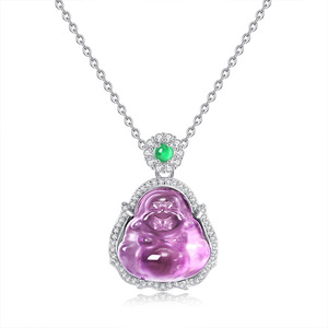 Collier bouddha en argent sterling 925 avec améthyste naturelle translucide de qualité supérieure pour femme, fabriqué avec soin pour les marchés minoritaires - Product Image 1