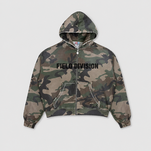 Sudadera con capucha personalizada al por mayor, de tejido grueso de 500 g/m², con cremallera, estilo vintage, con gráfico de diamantes de imitación, de alta calidad para hombre - Product Image 3