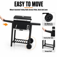 Barbecue au charbon de bois sur chariot avec cheminée, plateau réglable sur 3 niveaux, zone de cuisson de 43x32cm pour jardin