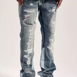 <b>Flare</b> Sweat Pants <b>Men</b> Destroy Pant Alones De Hombre Jeans Graffiti Paint Splatter Elastic <b>Men</b> Pants <b>Trousers</b> - Product Image 4