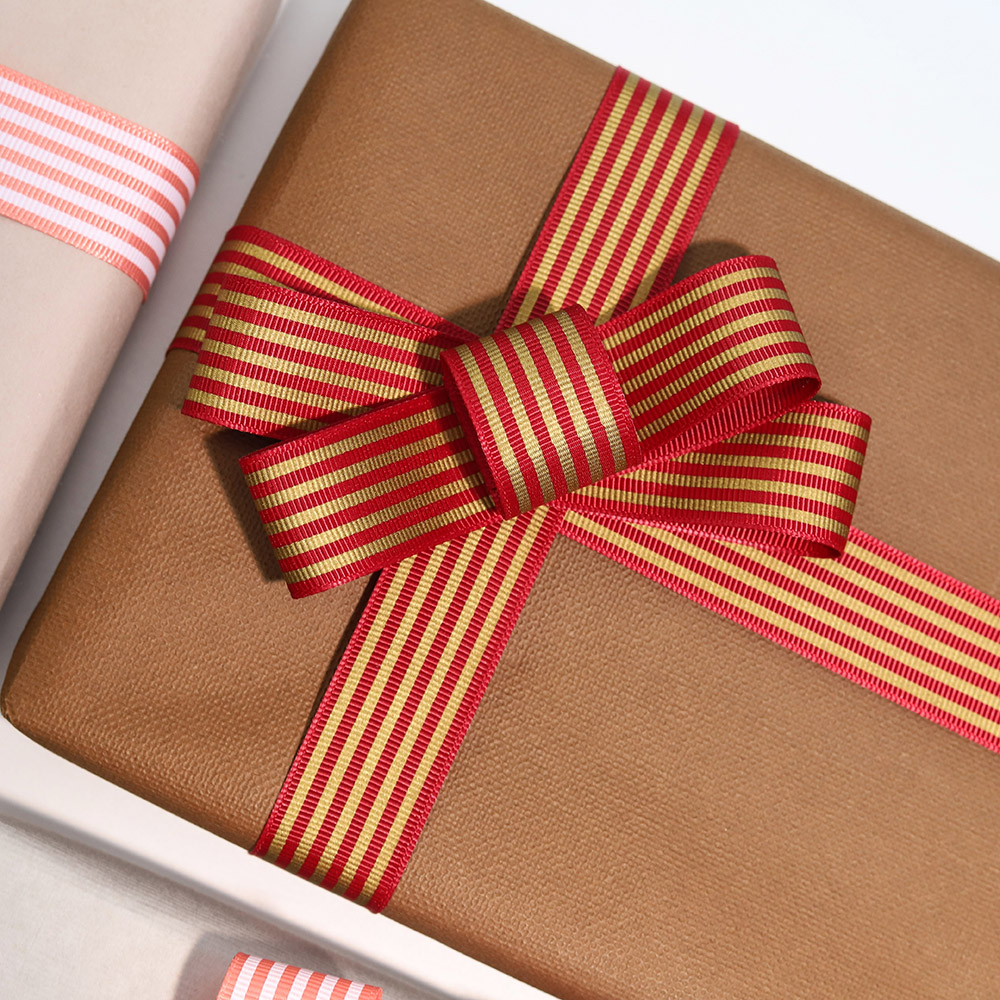 Factory Custom Polyester Striped Printing Grosgrain Ribbon Gift Box Packing Striped Cotton Ribbon