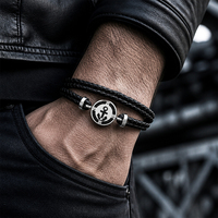 Bracelet en cuir véritable tressé Forever Season, plaqué or 18 carats, acier inoxydable résistant au ternissement, bracelet pour homme, vente en gros