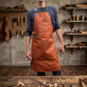 Delantal de cuero estilo clásico, duradero, con bolsillos, para cocinar, traje de trabajo - Product Image 3