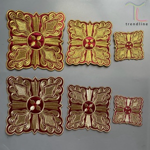 Phụng Vụ Giáo Hội Tùy chỉnh Bordeaux Vàng <span class=keywords><strong>lurex</strong></span> thêu Rhinestone sắt trên chéo vuông đính vá cho Áo khoác túi - Product Image 3