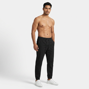 Pantalon de jogging décontracté pour homme en coton noir avec cordon de serrage, taille élastique, léger, respirant, poches latérales, idéal pour le printemps - Product Image 1