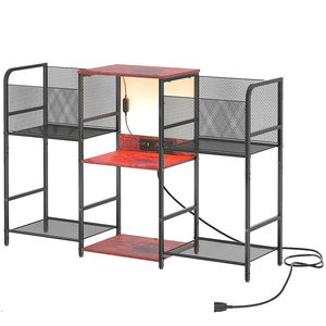 2-Tier kim loại <span class=keywords><strong>CD</strong></span> <span class=keywords><strong>Rack</strong></span> với LED ánh sáng công nghiệp cho phòng khách, sách, trang trí nội thất | hiện đại hiển thị Organizer-Đỏ - Product Image 1