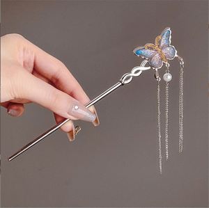 Épingles à cheveux en métal style ethnique, avec perles et pampilles, vintage, en forme d'éventail, style chinois, pour chignon, vente en gros - Product Image 6