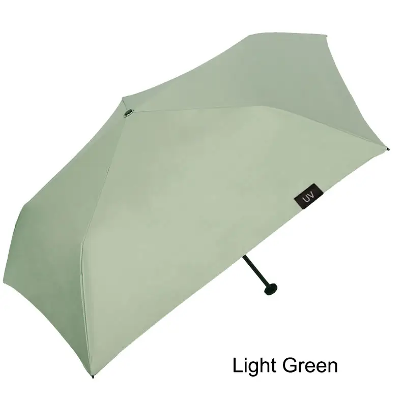 ライトグリーンフェザーカーボンファイバーフレームUVカットポンジー3つ折り傘