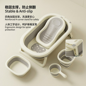 Bañera Plegable para Bebés, Tamaño Grande, Portátil, de Plástico, para Recién Nacidos y Niños Pequeños de 0 a 12 Meses, Juego de Bañera Multifuncional - Product Image 5