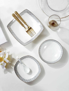 Service de table en porcelaine fine de 50 pièces pour 8 personnes, durable, élégant, motif paysager, passe au lave-vaisselle, bols de service - Product Image 2