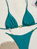 Nouveau Maillot de Bain Deux Pièces Sexy Personnalisé en Usine avec Anneau Métallique Uni, Bikini Triangle Halter et String Taille Haute pour Femme