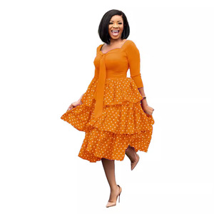 D117T European American Women's <strong>Clothing</strong> for Foreign Trade Large Size Cross-Border Slimming Wave Point African Mother Dress - Product Image 4