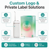 Alat Semprot Air Gigi Portabel Logo OEM Kustom, Irigator Oral Mini Teleskopik Tanpa Kabel, 4 Nozel, Tahan Air IPX7 untuk Perjalanan