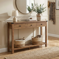 Table console en bois massif de style mid-century moderne avec 3 tiroirs, écologique, pour appartement, maison, bureau