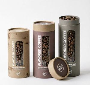 Tube à café en papier kraft écologique avec fenêtre transparente, boîte cylindrique recyclable pour le stockage des grains de café - Product Image 1
