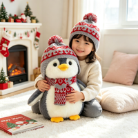 Peluche pingouin mignon avec bonnet et écharpe tricotés, poupée pingouin en peluche douce, cadeau de Noël et de l'hiver OEM ODM