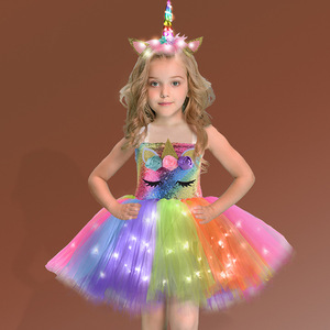 Vestito Tutu in Chiffon per Bambine con Bretelle, 22 Colori Assortiti, Stile Europeo e Americano, Gonna con Bretelle <span class=keywords><strong>Unicorno</strong></span> per Spettacoli, <span class=keywords><strong>Principessa</strong></span> Luminosa a LED - Product Image 3