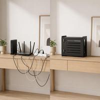 Cache-routeur, Boîtier de rangement pour routeur, Meuble de rangement en bois avec panneau coulissant, Dos ventilé, Gestion des câbles