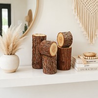 Ensemble de 4 soufflets d'arbre décoratifs en bois naturel rustique moderne avec écorce, pour la décoration de maison de style ferme et centre de table Wabi-sabi