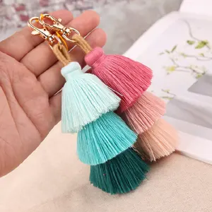 2024 Handmade Cotton Tassel Keychain Bohemian Colorful Multi-layer Cotton Thread Tassel Bag Accessory Boho Tassel Keychain