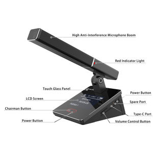 ไมโครโฟนประชุมแบบตั้งโต๊ะไร้สาย/มีสาย คุณภาพสูง 5G ไดอะแฟรมคู่ พร้อมโปรเซสเซอร์ FPGA ประสิทธิภาพสูง แบบ Dual MCU หน้าจอ LCD HD ขนาด 3.5 นิ้ว - Product Image 4