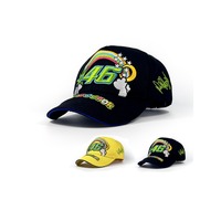 Casquette de baseball jaune premium style course avec broderie 3D numéro 46, motif arc-en-ciel soleil lune, chapeau pour fan de moto, ajustable