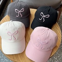 Gorra de Béisbol de PVC Transpirable de 6 Paneles para Mujer con Decoración de Lazo, Ajustable, Protección Solar, Estilo Deportivo Casual, Primavera/Verano