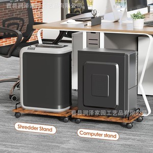 <b>Retro</b> Wooden Computer Stand With Casters And Handle For <b>Desk</b> Storage Support - Product Image 3
