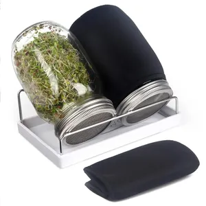 Wholesale Complete 32oz Seed Sprouting Growing Large Mason Kit Jar with Stainless Steel Stand and Black Blackout Sleeves