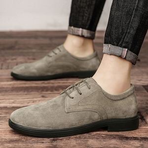 Chaussures habillées Oxford pour hommes en faux daim beige, bout rond, à lacets, semelle extérieure en caoutchouc respirante, pour le bureau et la carrière, toutes saisons - Product Image 3