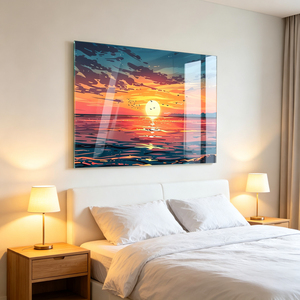 Impression acrylique sur toile murale Vivid Sunset <span class=keywords><strong>Horizon</strong></span>, paysage océanique orange vibrant pour la décoration moderne du salon - Product Image 3