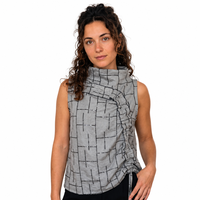 Débardeur sans manches en lin pour femme, gris, à sequins, col roulé, avec cordon de serrage, froncé, décontracté, respirant, pour le bureau, étiquettes personnalisées OEM