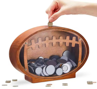 Ornement de bureau en bois de haute qualité au design moderne en forme de ballon de rugby, écologique, tirelire pour enfants, boîte à économies