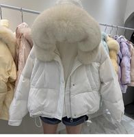 Veste en duvet à col garni de renard en fourrure véritable de luxe personnalisé Veste en duvet de canard à manches souples Veste en duvet de plumes pour femmes à capuche en fourrure