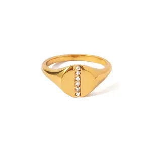 High Polished Smooth Shiny 3A Cubic Zirconia Dainty 18K Gold Plated Stainless Steel Rings For Women